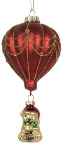 Vianočná sklenená závesná ozdoba balón s medvedíkom - Ø 7*15 cm