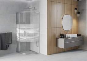 Mexen Rio, štvrťkruhový sprchovací kút s posuvnými dverami 80(dvere) x 80(dvere) x 190 cm, 6mm číre sklo s pásikmi, chrómový profil, 863-080-080-01-20