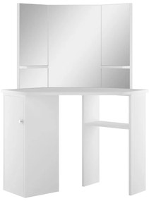 Rohový toaletný kozmetický stolík na líčenie, biely