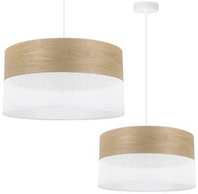 Závesné svietidlo Wood, 1x dýha zlatý dub/biele PVC tienidlo, (fi 40cm)