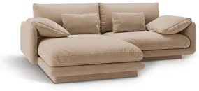 Béžová zamatová rohová pohovka (ľavý roh/s leňoškou) Torino – Micadoni