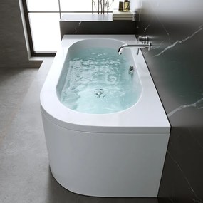 BPS-koupelny Akrylátová asymetrická vaňa s krycím panelom EBI 150L 150x75 cm ĽAVÁ, biela/chróm