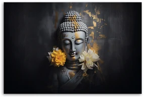 Gario Obraz na plátne Sivý Budha a kvety Rozmery: 100 x 70 cm