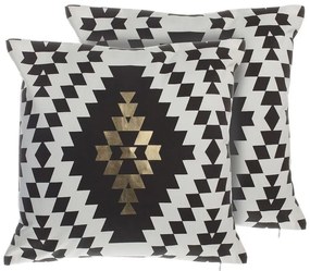 Sada 2 dekoratívnych vankúšov s geometrickou čiernobielou potlačou a zlatým vzorom 45 x 45 cm COLEUS Beliani
