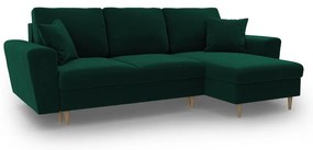 Zelená zamatová rozkladacia/s úložným priestorom rohová pohovka Kyoto – Cosmopolitan Design