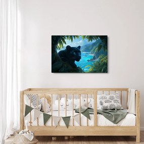 Obraz - Čierny panter v džungli (90x60 cm)