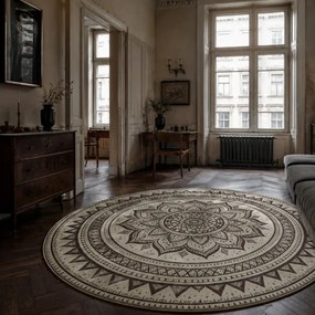 Koberec NOVO Mandala čierny / biely kruh