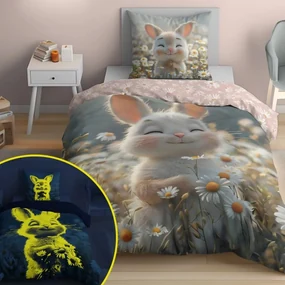 Detské bavlnené obliečky so zajačikom – svietia v tme Šírka: 140 cm | Dĺžka: 200 cm