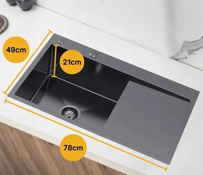 Erga HD, 1-komorový oceľový drez 780x490x210 mm, ľavý, grafitová, ERG-MLS-HD7849LB