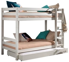 Biela poschodová detská posteľ z borovicového dreva s úložným priestorom s výsuvným lôžkom 90x200 cm PINO – Vipack
