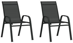 vidaXL Stohovateľné záhradné stoličky 2 ks čierne textilénová látka