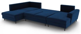 Modrá zamatová rozkladacia/s úložným priestorom rohová pohovka (ľavý roh/do "U") Kyoto – Cosmopolitan Design