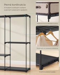 Otvorený šatník s policami DRESSIO, 205x43x166cm, čierna SongmicsHome
