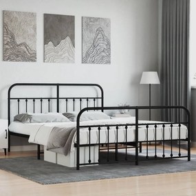 Kovový rám postele s čelom a podnožkou čierny 183x213 cm 352601