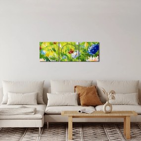 Obraz rozkvitnutej lúky, olejomaľba (s hodinami) (90x30 cm)