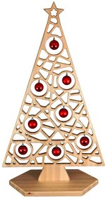 AMADEA Drevená dekorácia strom na podstavci geometrický s guľami, 110 x 65 cm, český výrobok