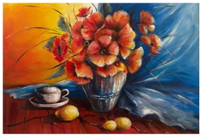 Gario Ručne maľovaný obraz Váza s vlčím makom na stole Rozmery: 120 x 80 cm