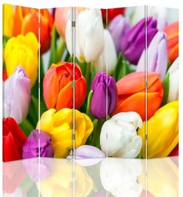 Ozdobný paraván Barevné květy tulipánů - 180x170 cm, päťdielny, obojstranný paraván 360°