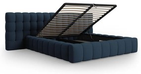 Tmavomodrá čalúnená dvojlôžková posteľ s úložným priestorom a roštom 180x200 cm Mamaia – Micadoni Home
