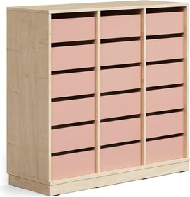 Úložná skrinka CASPER, 18 zásuviek, so soklom, breza/tmavoružová