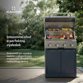 Klarstein WaldChef plynový gril | 4 horáky | 30 mbar | 12800 W | Liatinový rošt | Nehrdzavejúca oceľ
