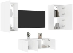 4-dielne TV nástenné skrinky s LED biele kompozitné drevo 3216818