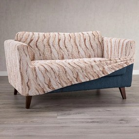 Bielastické poťahy OCEANO NOVÉ béžové trojkreslo s drevenými rúčkami (š. 150 - 200 cm)