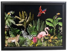 Čierny podnos na nohy s motívom džungle Jungle black - 43 * 33 * 7cm