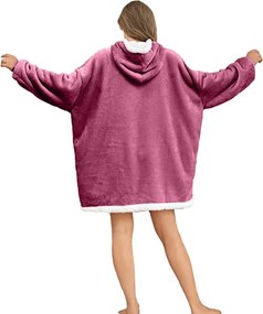 Baránková mikinová deka s rukávmi a kapucňou LAVENDR, vínová