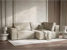 Béžová ženilková rozkladacia/s úložným priestorom rohová pohovka (pravý roh/do L) Tonga – Maison de Rêve