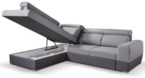 Rozkladacia rohová sedacia súprava MATRIX do L, šedá, ľavá, s úložným priestorom