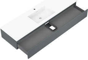 Mexen Rivel, kúpeľňová skrinka 160 cm s umývadlom Otis, 1 zásuvka, drážkovaná, grafitová matná/biela matná, 91A20-16023-1-BF66-W18M0