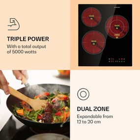 Klarstein Virtuosa 3 Slim, varná doska, 5000 W, 3 zóny, Dualzone, časovač, keramika