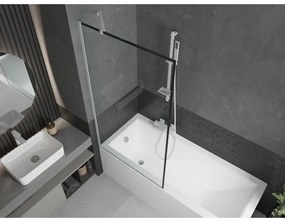 Mexen Next, vaňová zástena 1-krídlová 90 x 150 cm, fixné krídlo, 6 mm číre sklo s čiernym vzorom, biely profil, 895-090-000-00-70-20