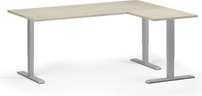 Výškovo nastaviteľný stôl, 180x140 cm, 3 motory, L/P, sivá podnož, dub prírodný