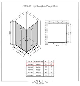 Cerano Volpe Duo, sprchovací kút so skladacími dverami 60(dvere) x 60(dvere), 6mm číre sklo, chrómový profil, CER-CER-427354