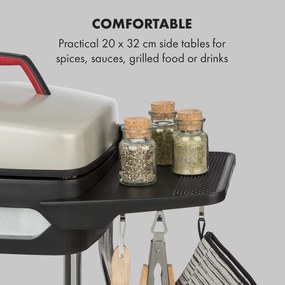 Klarstein Gatsby, elektrický gril, 2000 W, nepriľnavá grilovacia plocha, bočné stolíky, béžový/čierny
