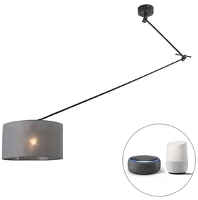 Inteligentné závesné svietidlo čierne s tienidlom tmavosivé 35 cm vrátane Wifi A60 - Blitz