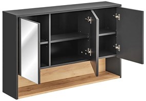 Závesná kúpeľňová skrinka so zrkadlom Borneo Cosmos 843 3D sivá/dub artisan