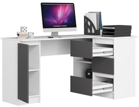 Rohový písací stôl B20 155 cm biely/šedý pravý