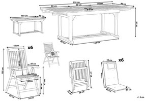 6-miestna záhradná jedálenská súprava z akáciového dreva s béžovými vankúšmi TOSCANA Beliani
