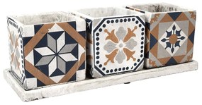 BETÓNOVÝ KVETINÁČ S MISKOU AZULEJOS SADA 3KS 12,5X36X13 CM VIACFAREBNÁ
