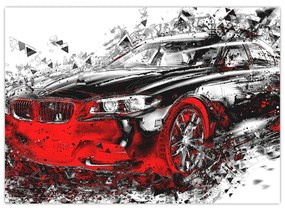 Sklenený obraz - Maľované auto v akcii (70x50 cm)