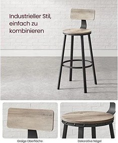 Sada 2 barových stoličiek, s operadlom, oceľovým rámom, greige a čierna farba