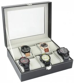 eCarla Organizér na hodinky, box, puzdro na 10ks hodiniek, ekokoža, čierny