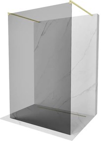 Mexen Kioto, sprchová zástena Walk-In 140 x 200 cm, 8mm šedé sklo, zlatý matný profil, 800-140-002-55-40