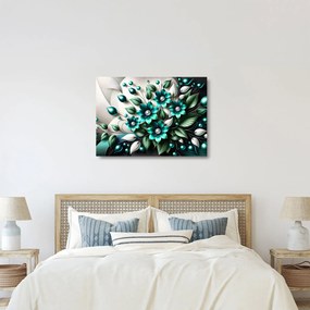 Sklenený obraz - 3D tyrkysové kvety (70x50 cm)