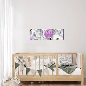 Obraz 3D abstrakcie s kruhmi a kvetinami (s hodinami) (90x30 cm)