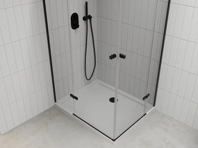 Mexen Roma Duo, sprchový kút 80 (dvere) x 70 (dvere) cm, 6mm číre sklo, čierny profil + slim sprchová vanička 5cm biela + čierny sifón, 854-080-070-70-02-4010B