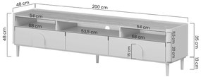 TV stolík Amilio 200 cm so zásuvkami - kašmír / olejovaný dub / úchytky svetlý dub